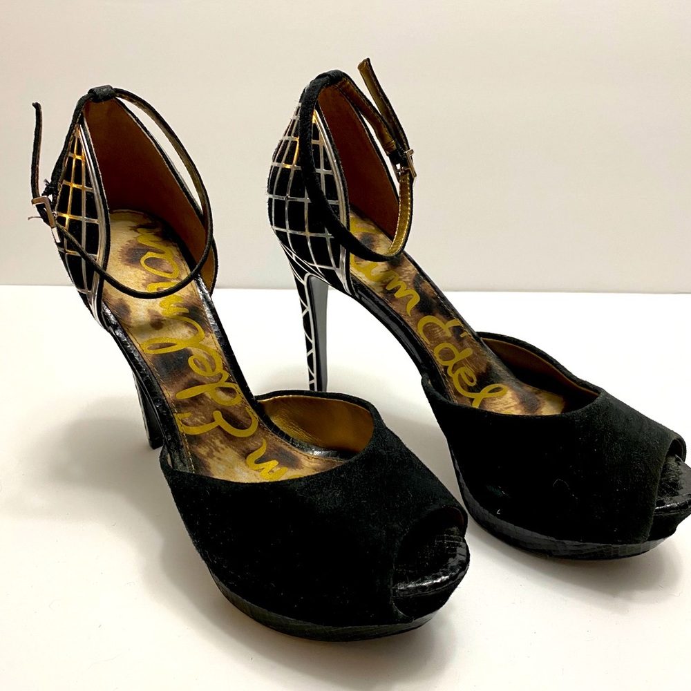 Sam Edelman Black Suede and Silver Open Toe Shoe